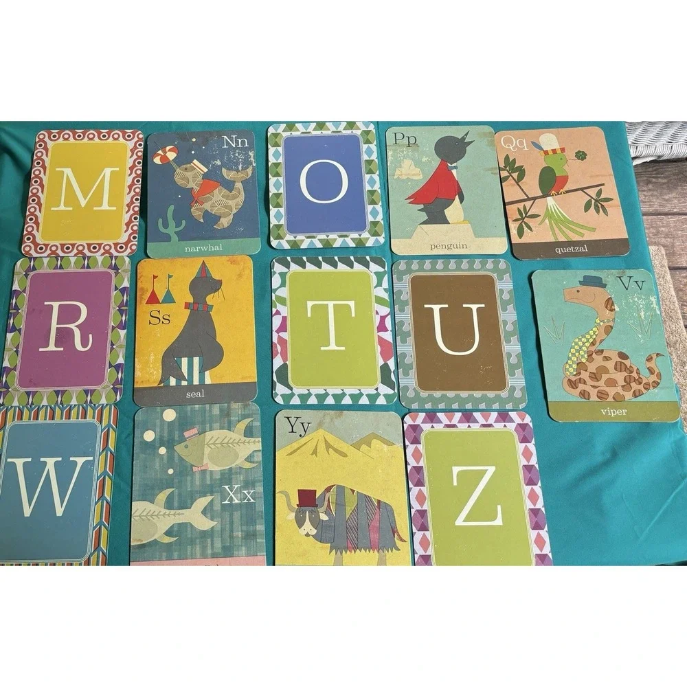 Alphabet Large Flash Cards A to Z Children's Room Decor Animal Pictures Vtg. 6x8